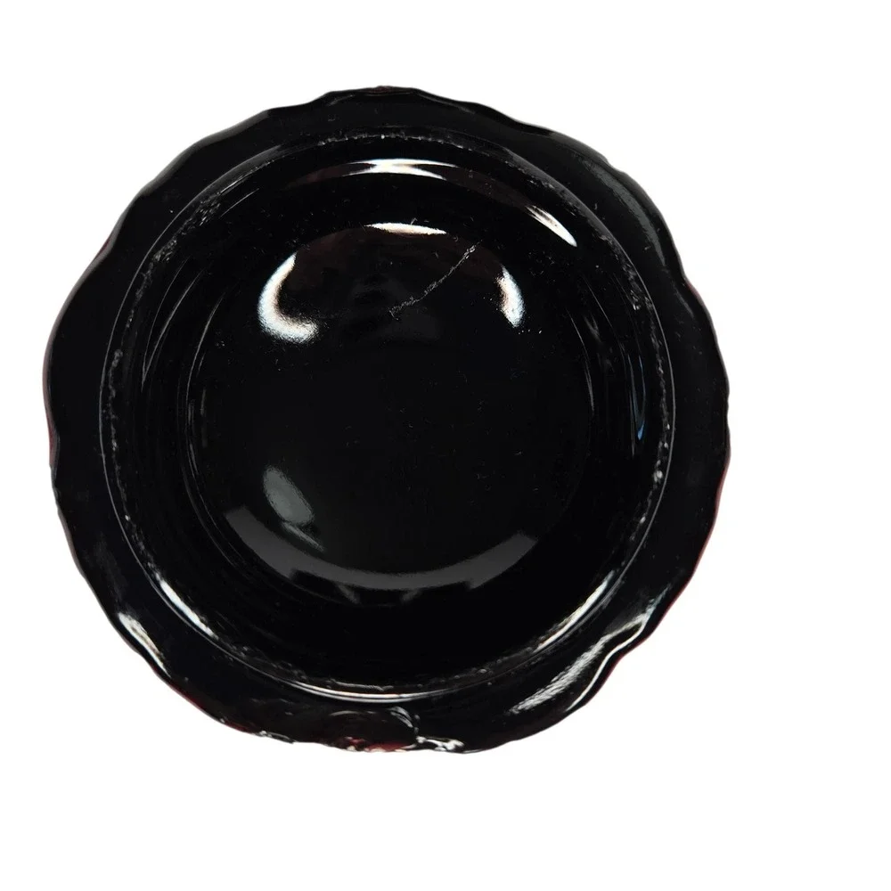 Antique Victorian Black Glass Vanity Powder Lidded Jar With Gold Trim Cottage